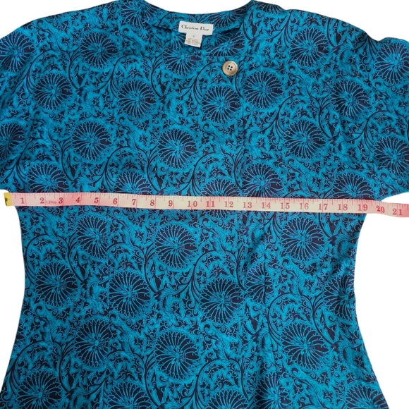 Vintage Christian Dior 100% Silk Blouse/Silk Shirt Top Azure Blue Black 6 - Picture 14 of 16